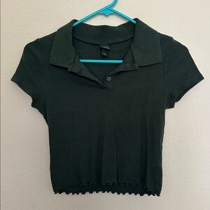 Wild Fable Cropped Lettuce Edge Polo Forest Green